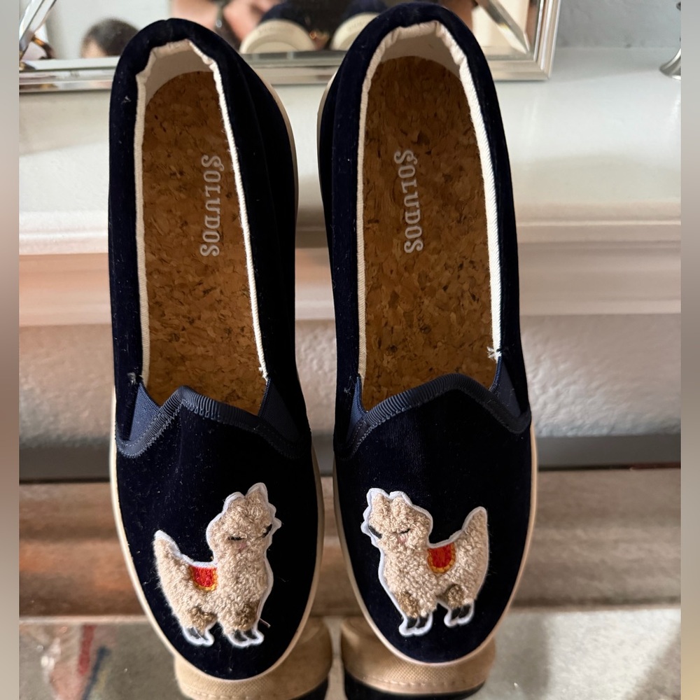 Soludos Blue Velvet Llama Slip On Sneakers US 7.5 EU 38 Casual Shoes EUC